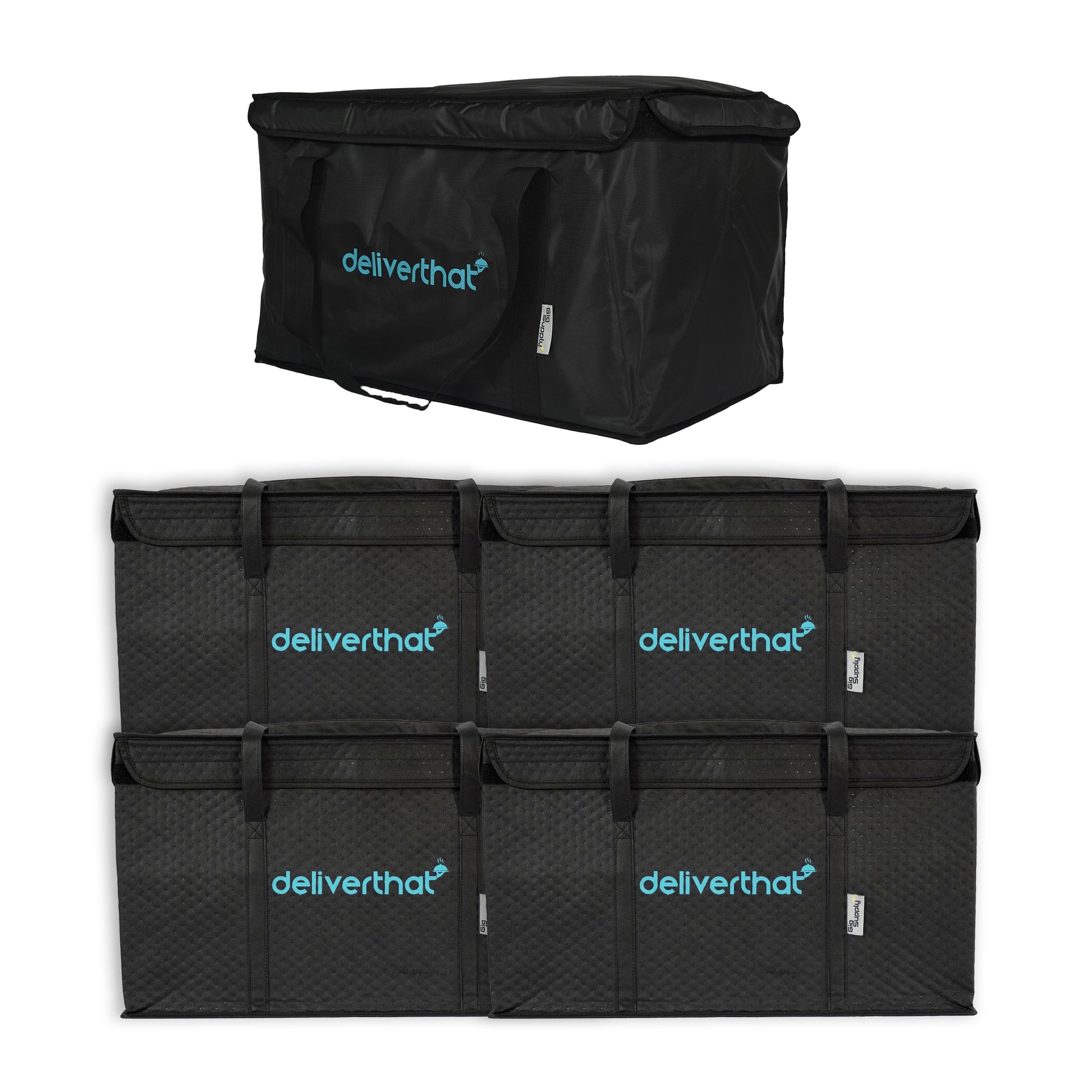 One Black High Quality Velcro Catering Delivery with four Black Velcro Catering Delivery Bags