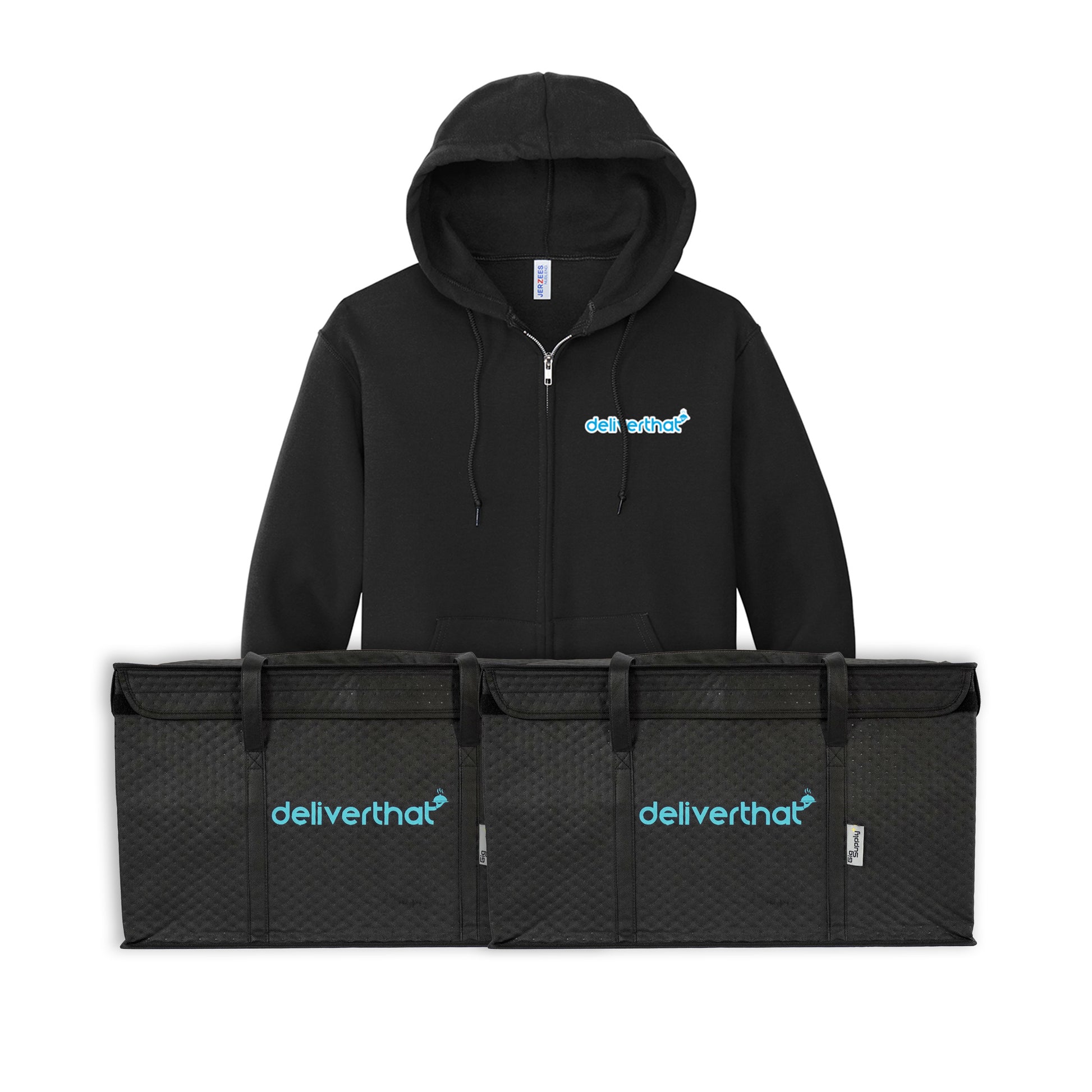 Dark Mode Full Zip Hoodie with to insulated catering bags