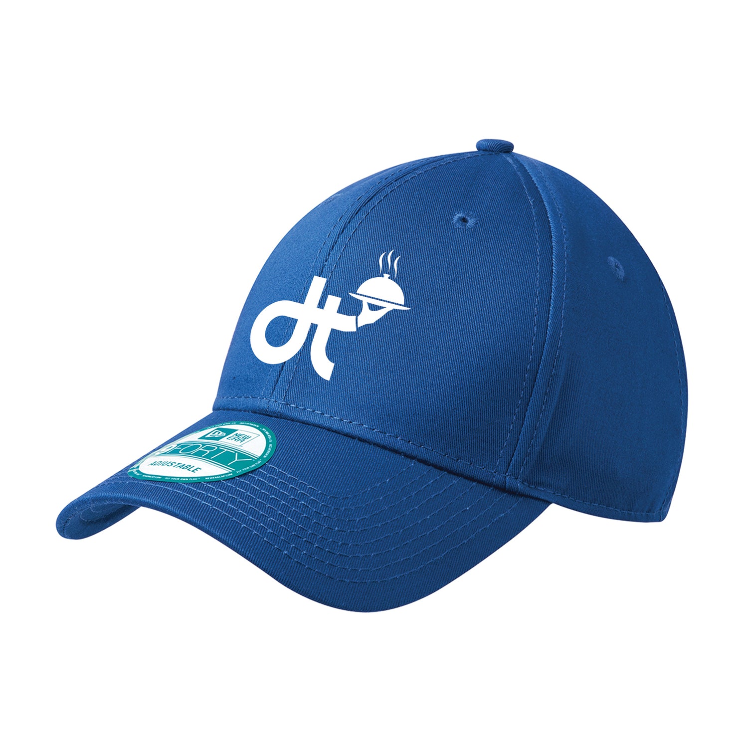 Blue DeliverThat hat embroidered with a white DT