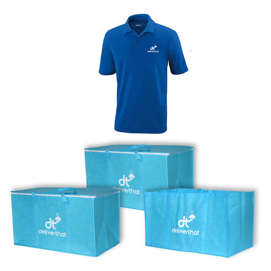 DeliverThat Driver Bundle, One DeliverThat Polo, Two Thermal Catering Delivery Bags, One Soft Shell Catering Delivery Bag